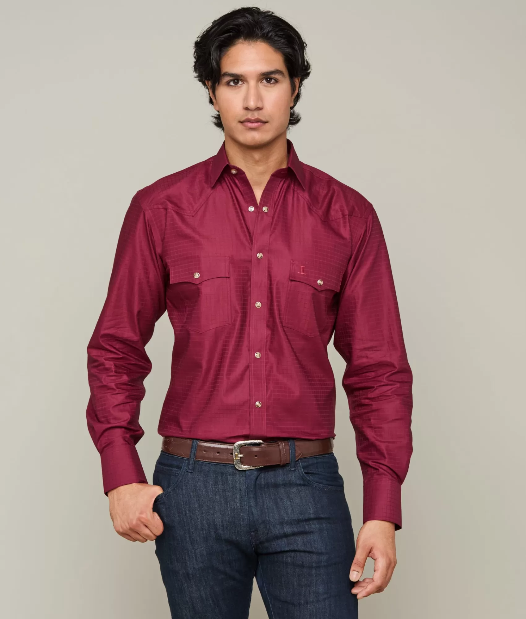 Lucchese Tops | Square Dobby Shirt Burgundy
