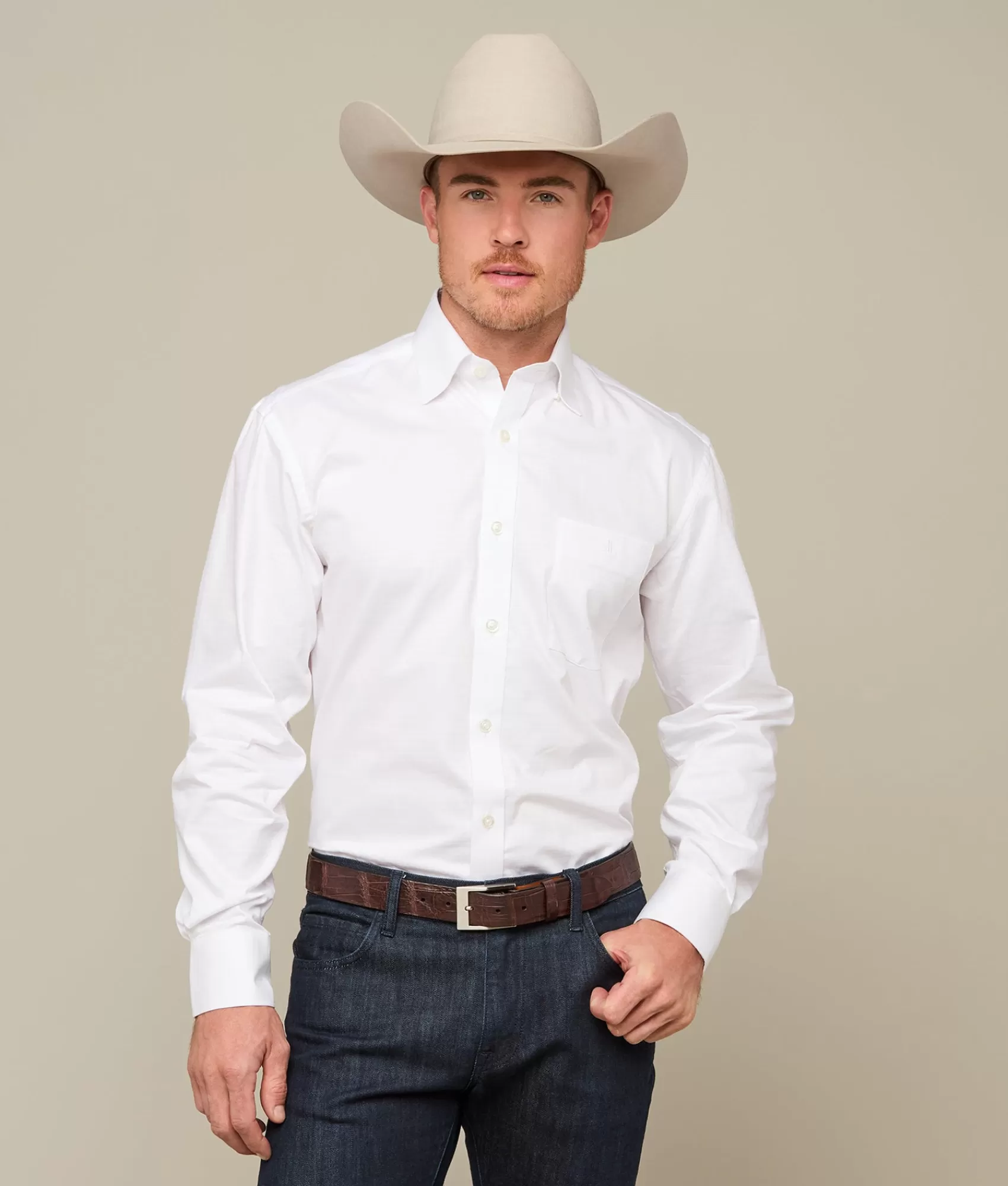 Lucchese Tops | Square Dobby Shirt White