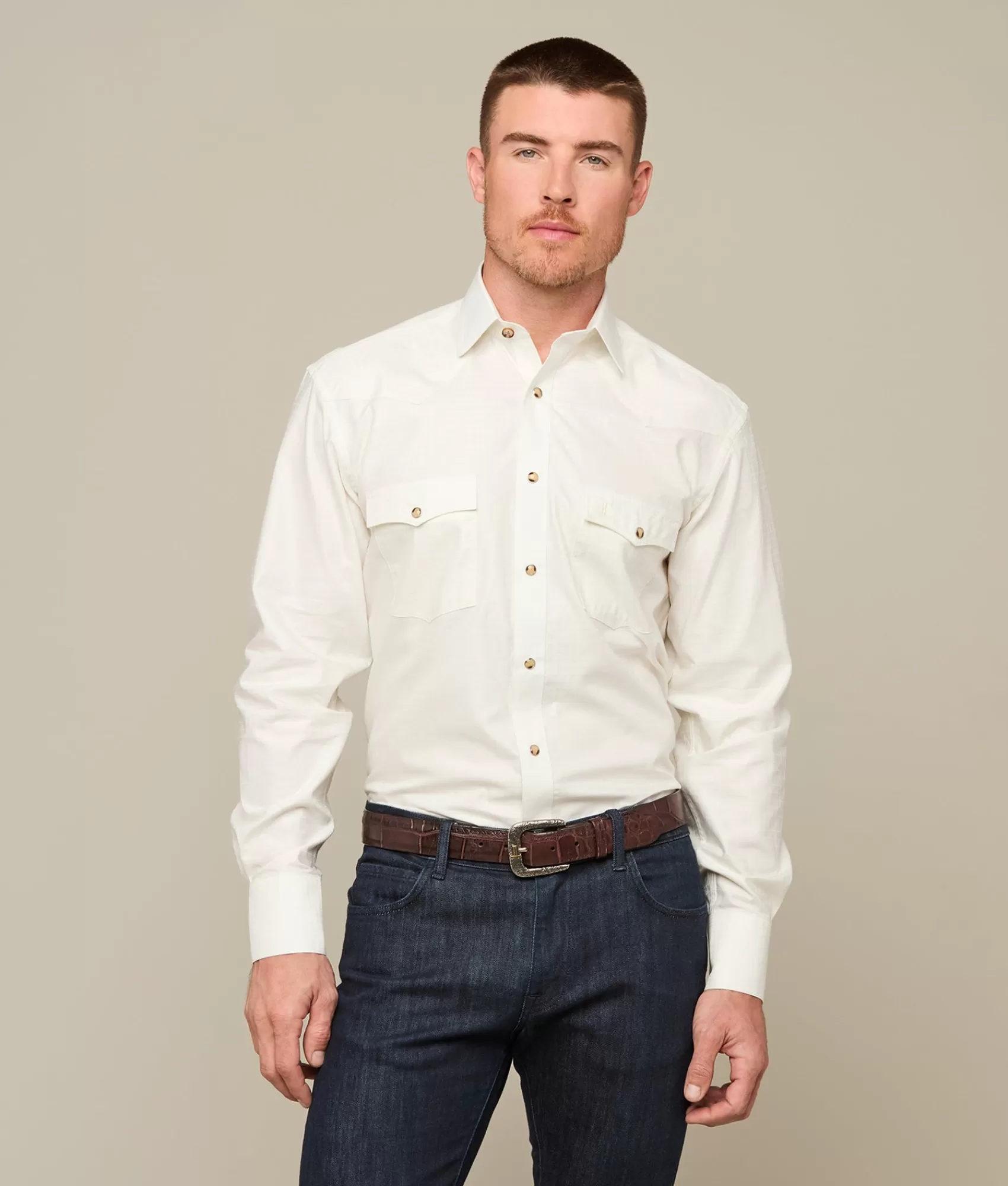 Lucchese Tops | Square Dobby Shirt Ecru