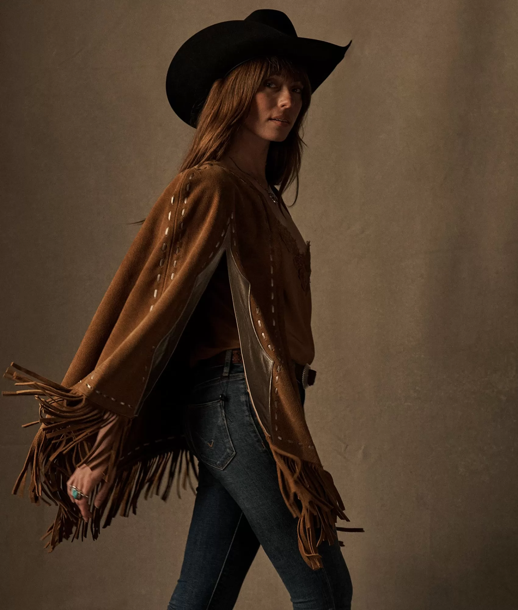 Lucchese Capes | Sueded Fringe Cape Carmel