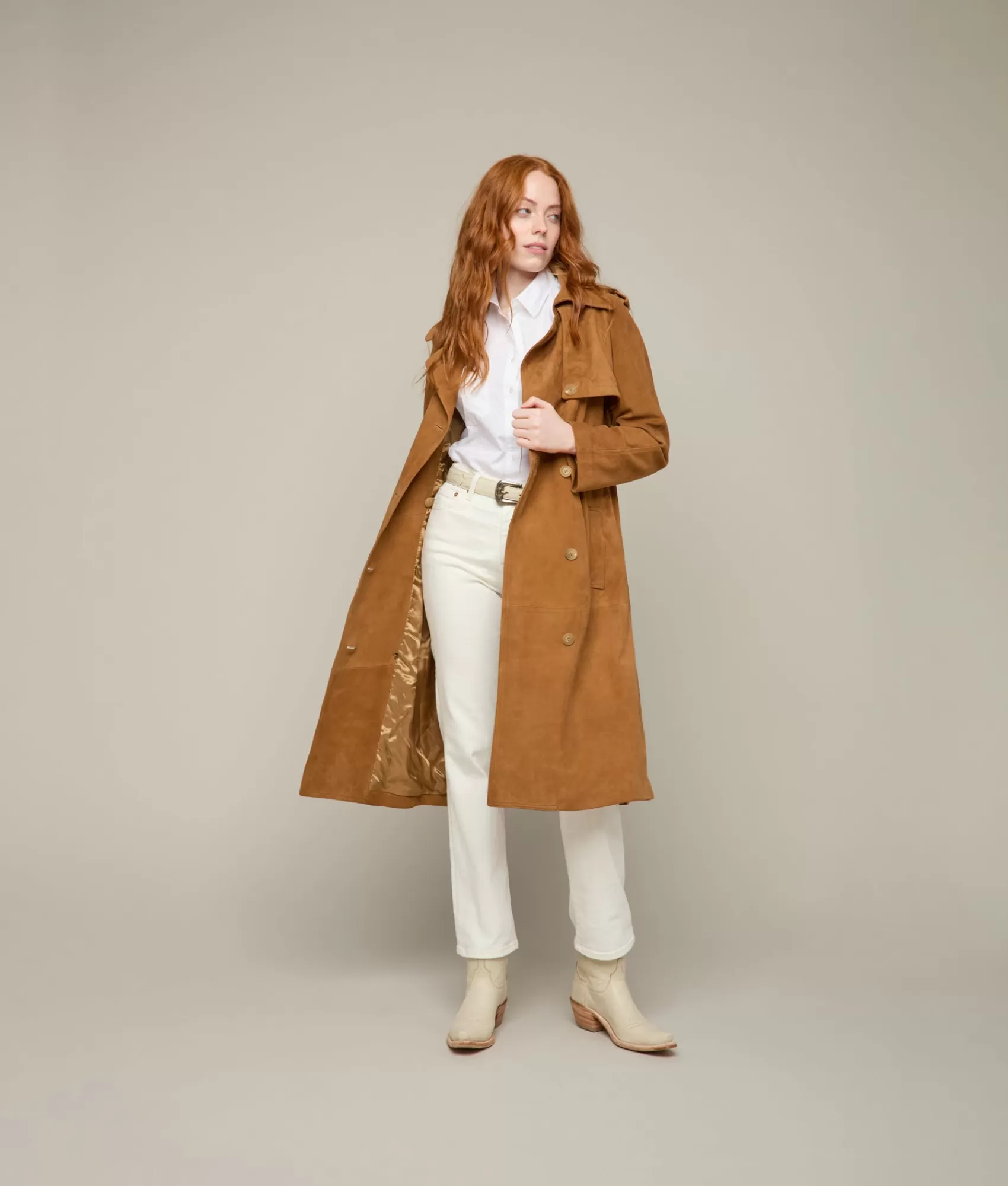 Lucchese Outerwear | Suellen Suede Trench Coat Caramel