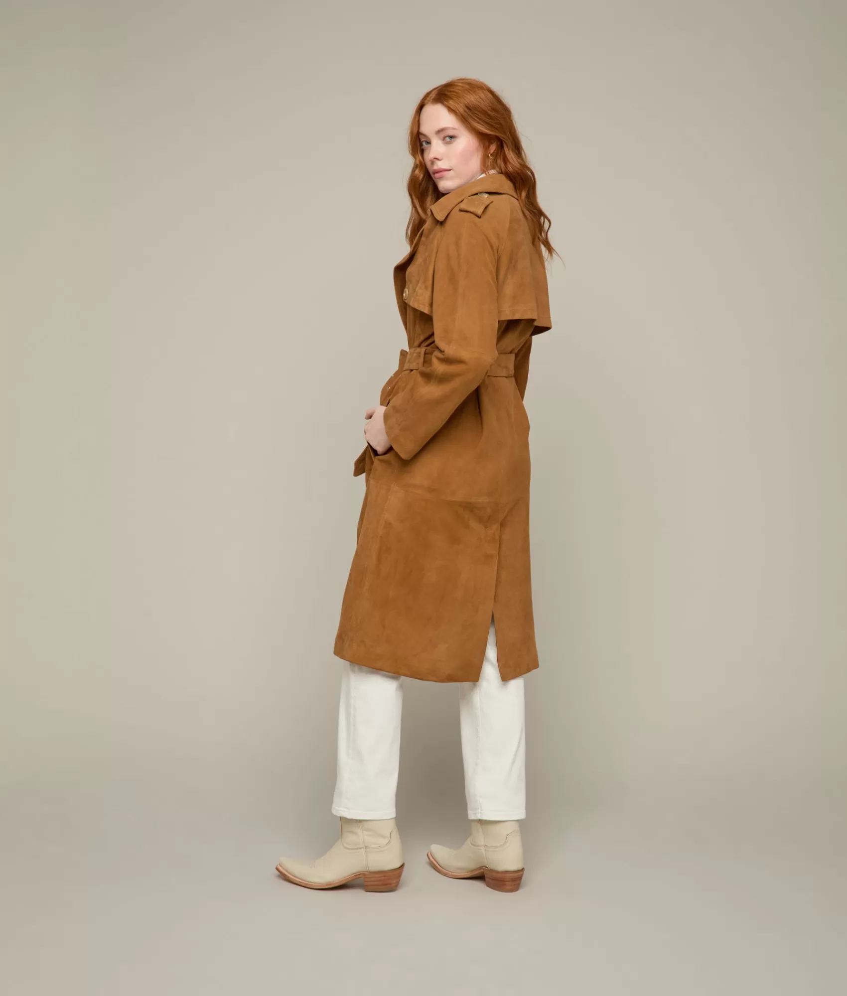 Lucchese Outerwear | Suellen Suede Trench Coat Caramel