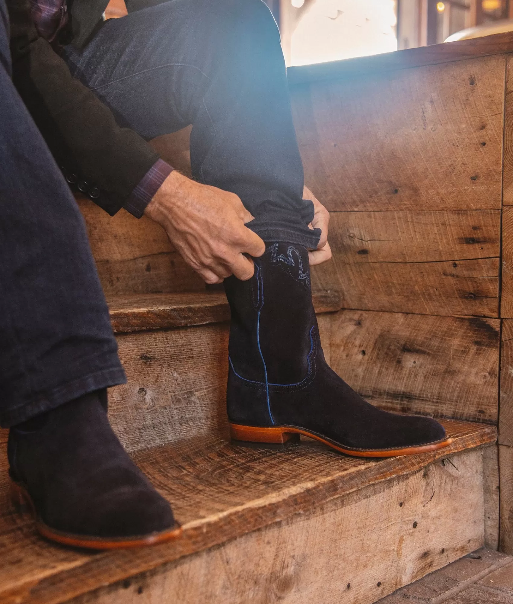 Lucchese Roper | Cowboy | Sunset Suede Navy