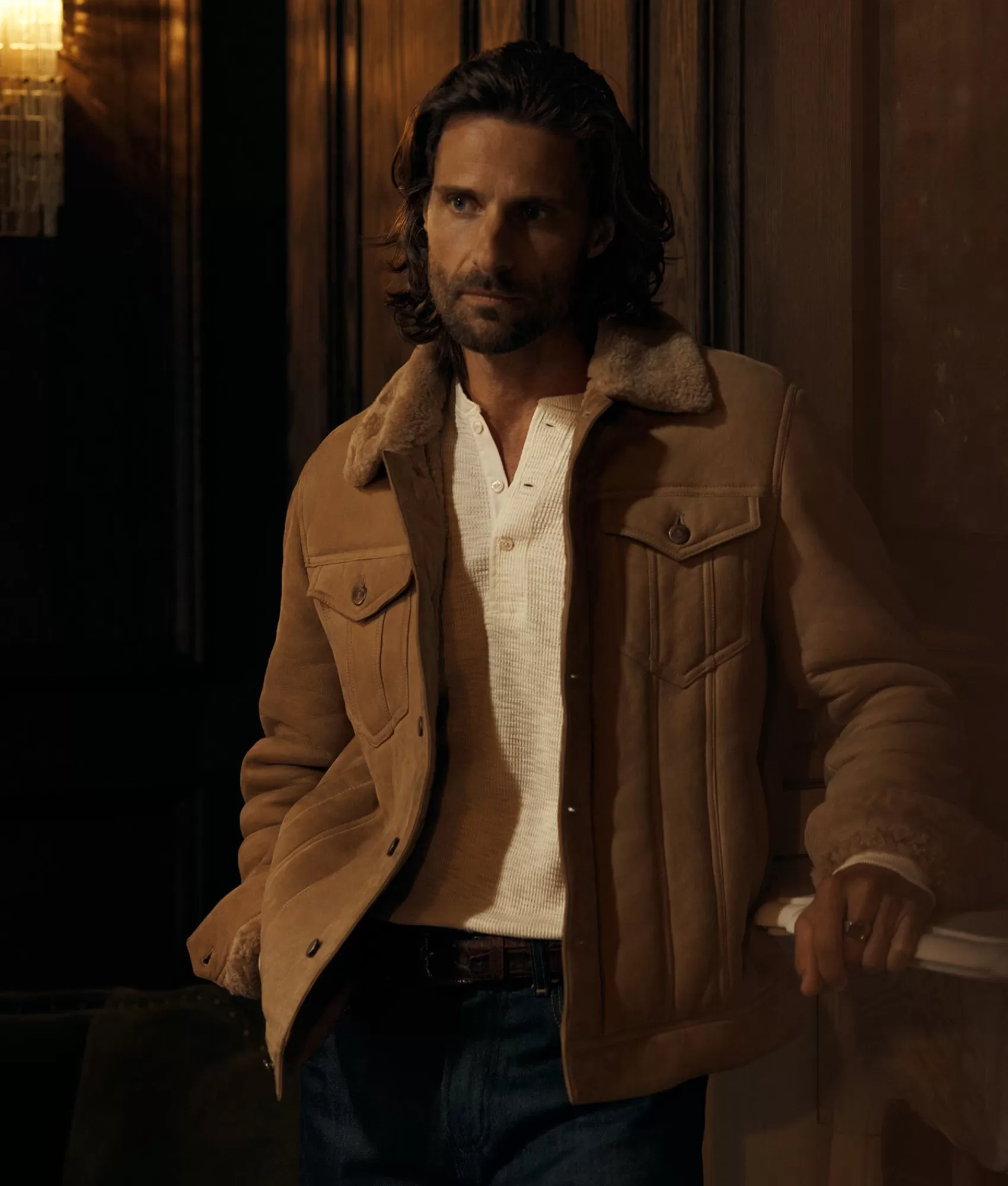 Lucchese Tops | Waffle Henley Ecru