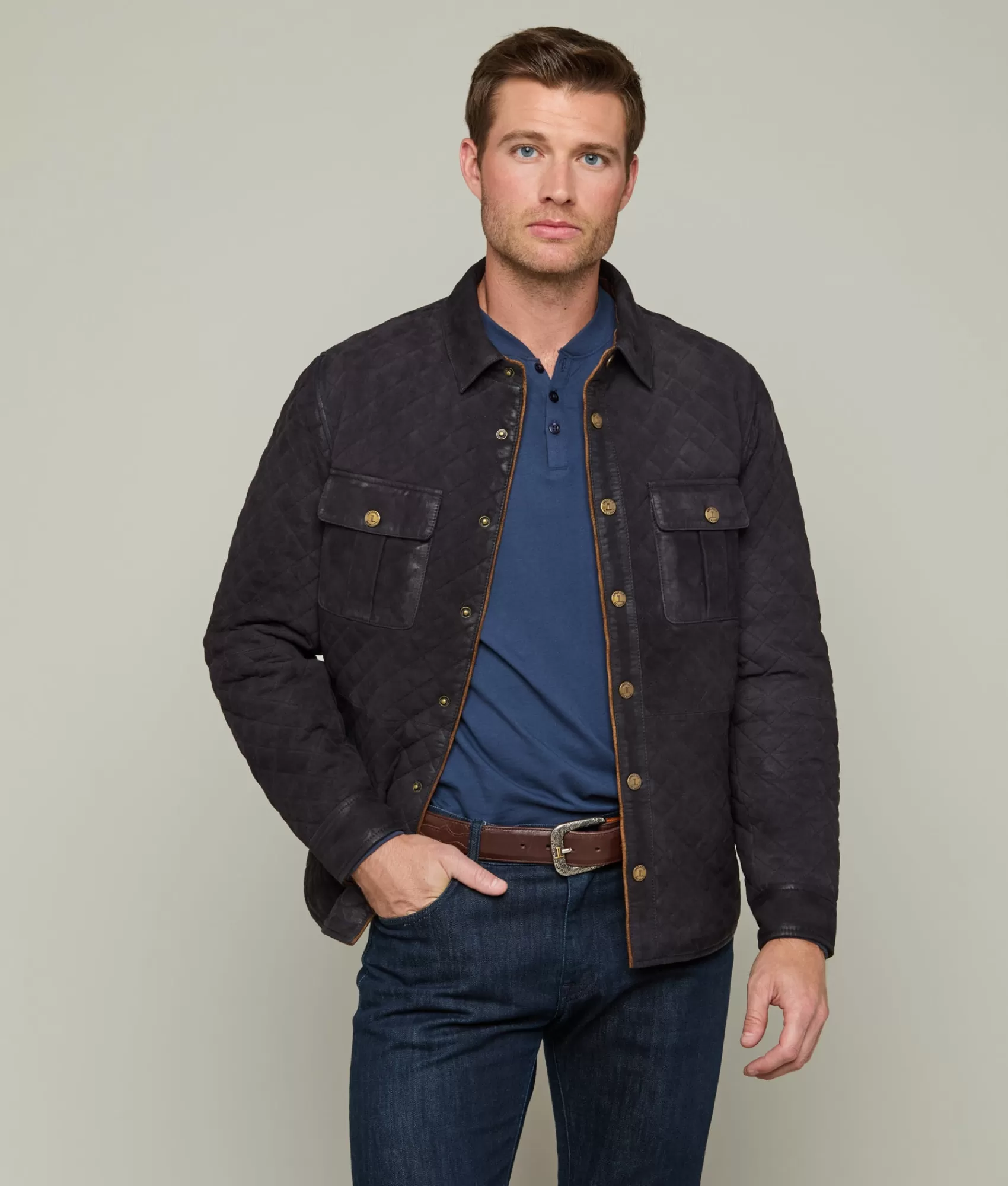 Lucchese Outerwear | Waxed Suede Jacket Navy