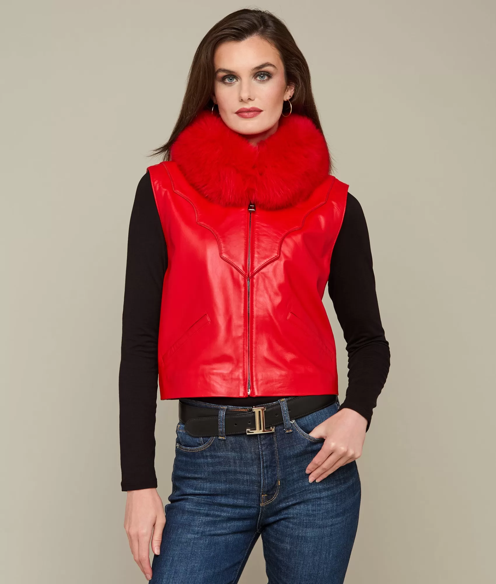 Lucchese Furs | Outerwear | Western Fox Vest Red