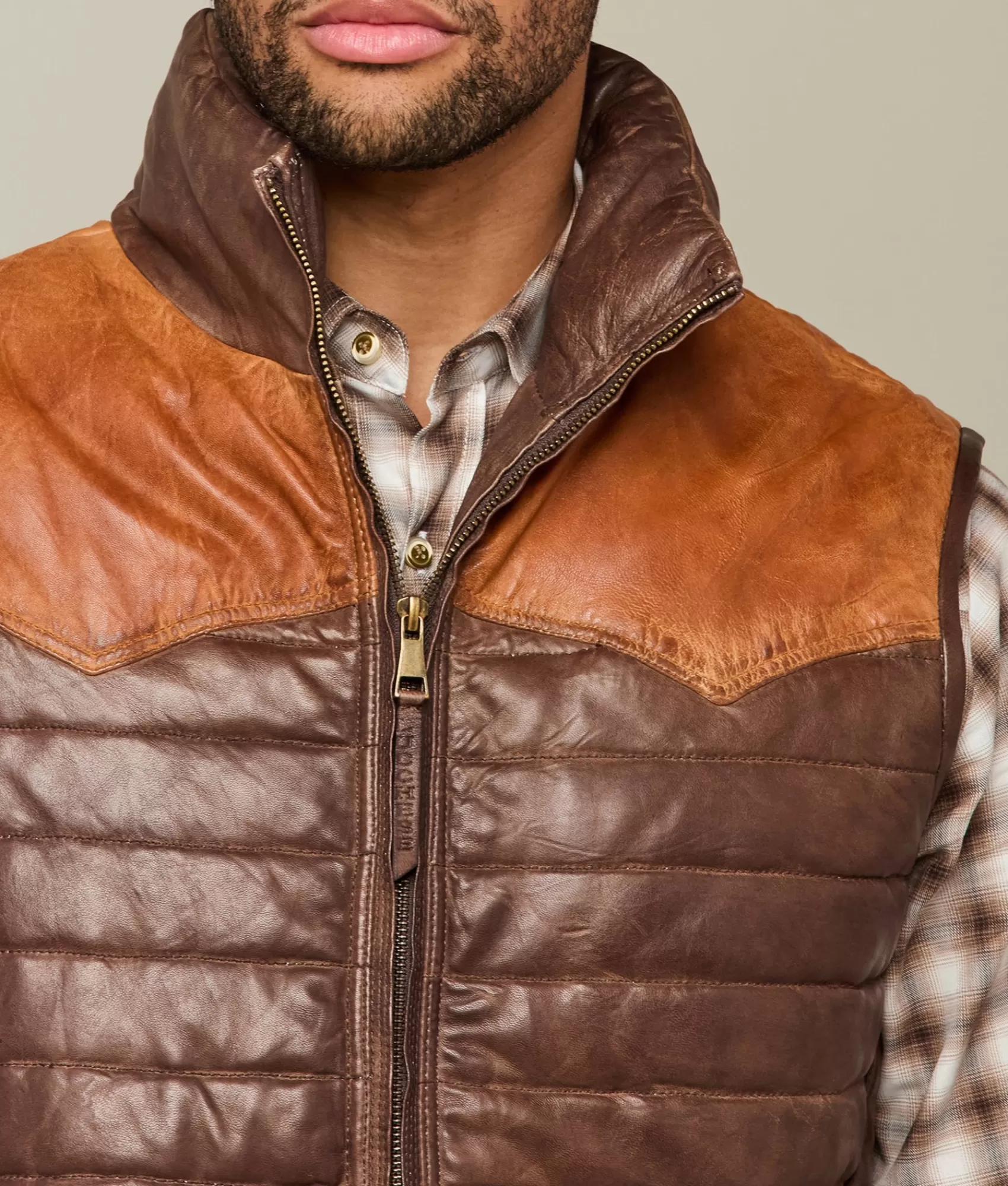 Lucchese Outerwear | Western Yoke Leather Vest Cognac