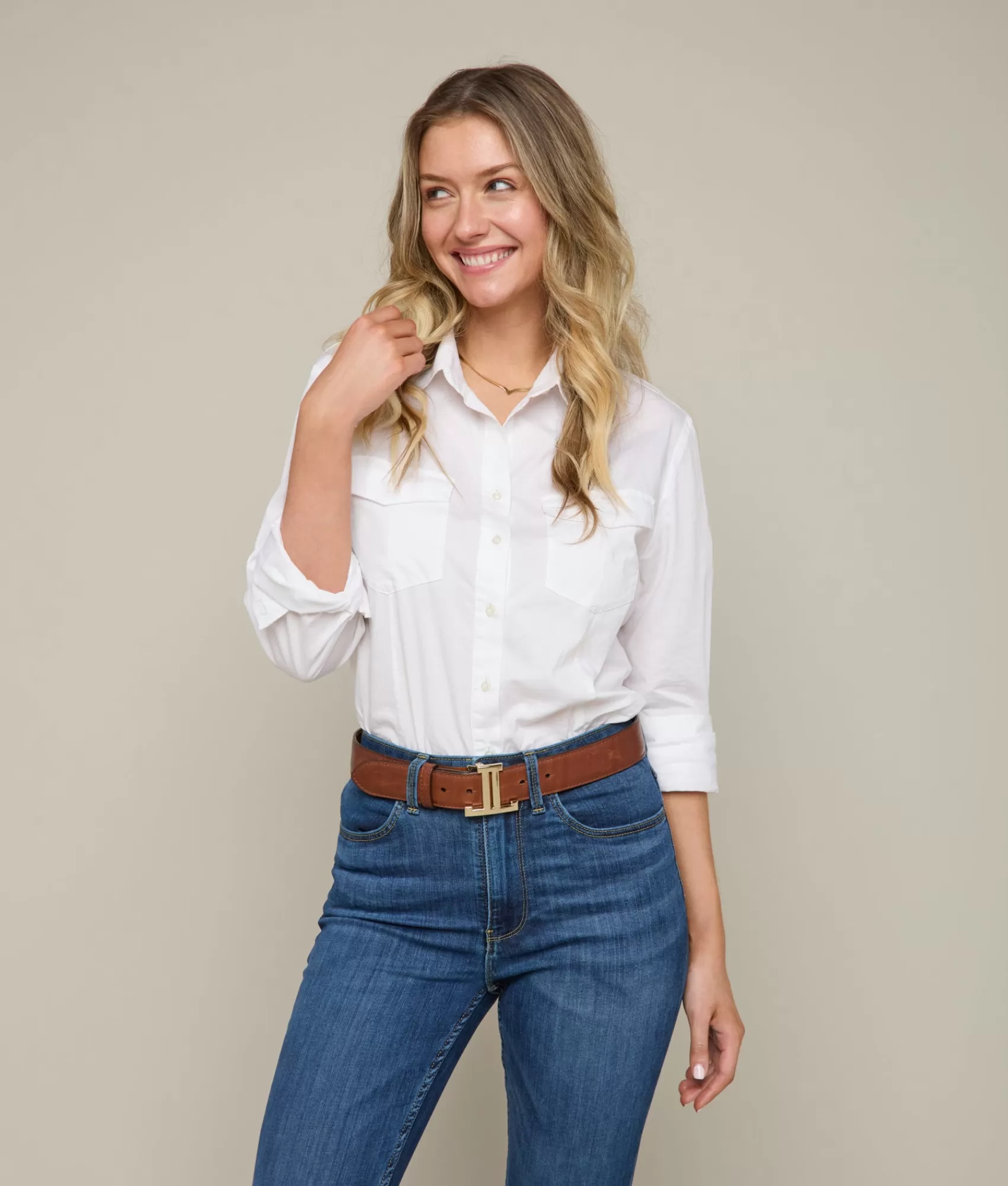 Lucchese Belts | Women's Mirrored L Belt Tan